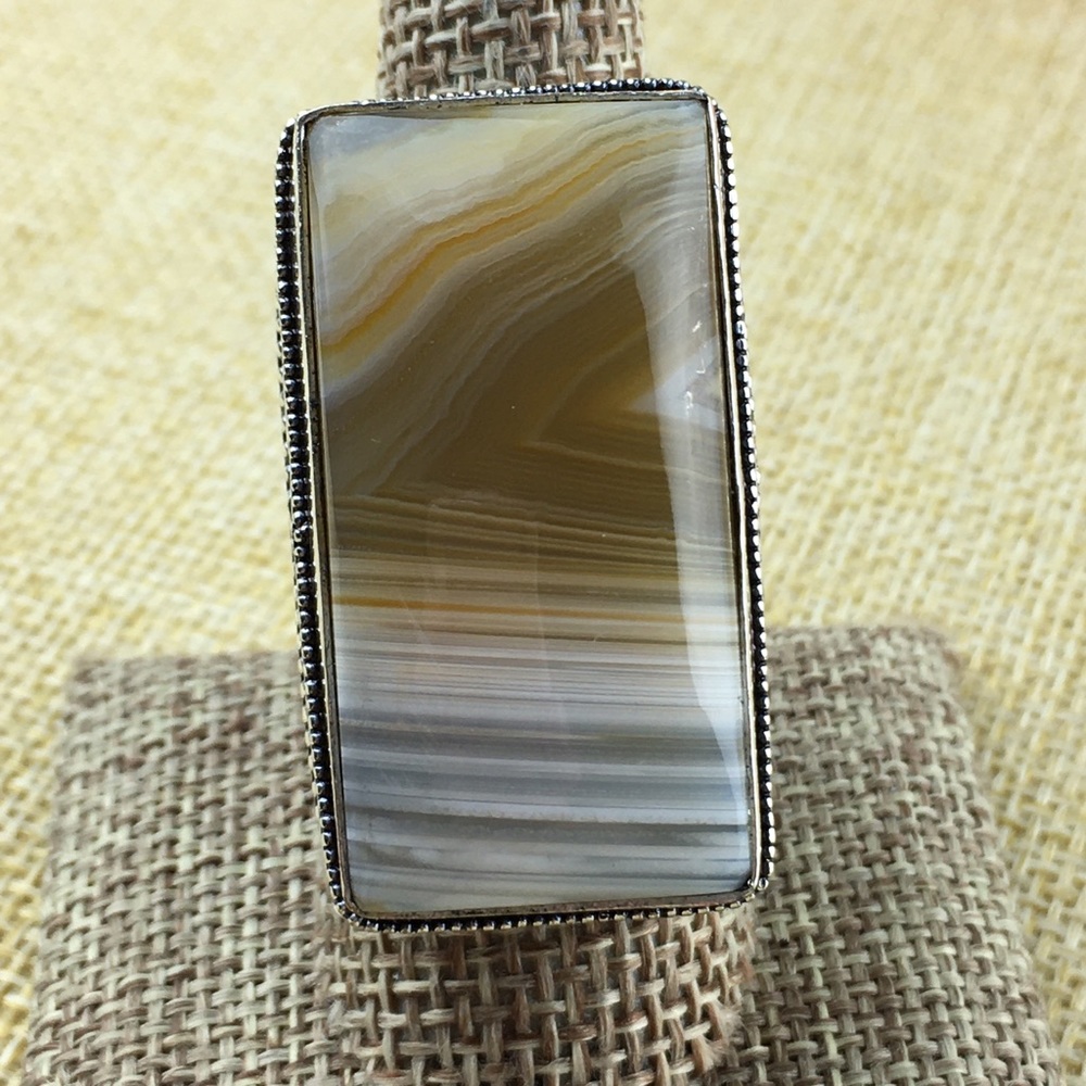 Botswana Agate Stone Statement Ring Size 10 - image 3